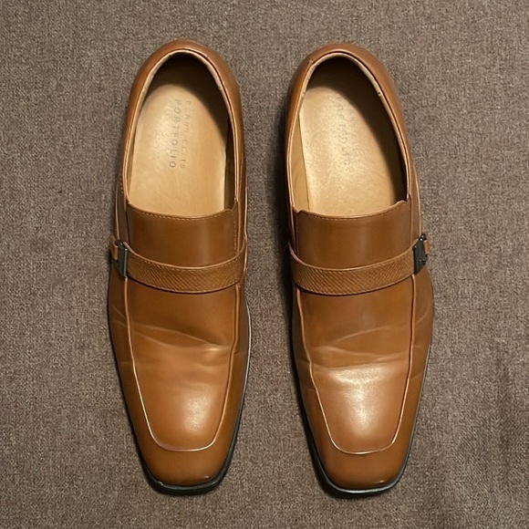 Men's 10.5 Perry Ellis Portfolio Light Brown Leather Dress Shoe Loafers - Picture 2 of 3